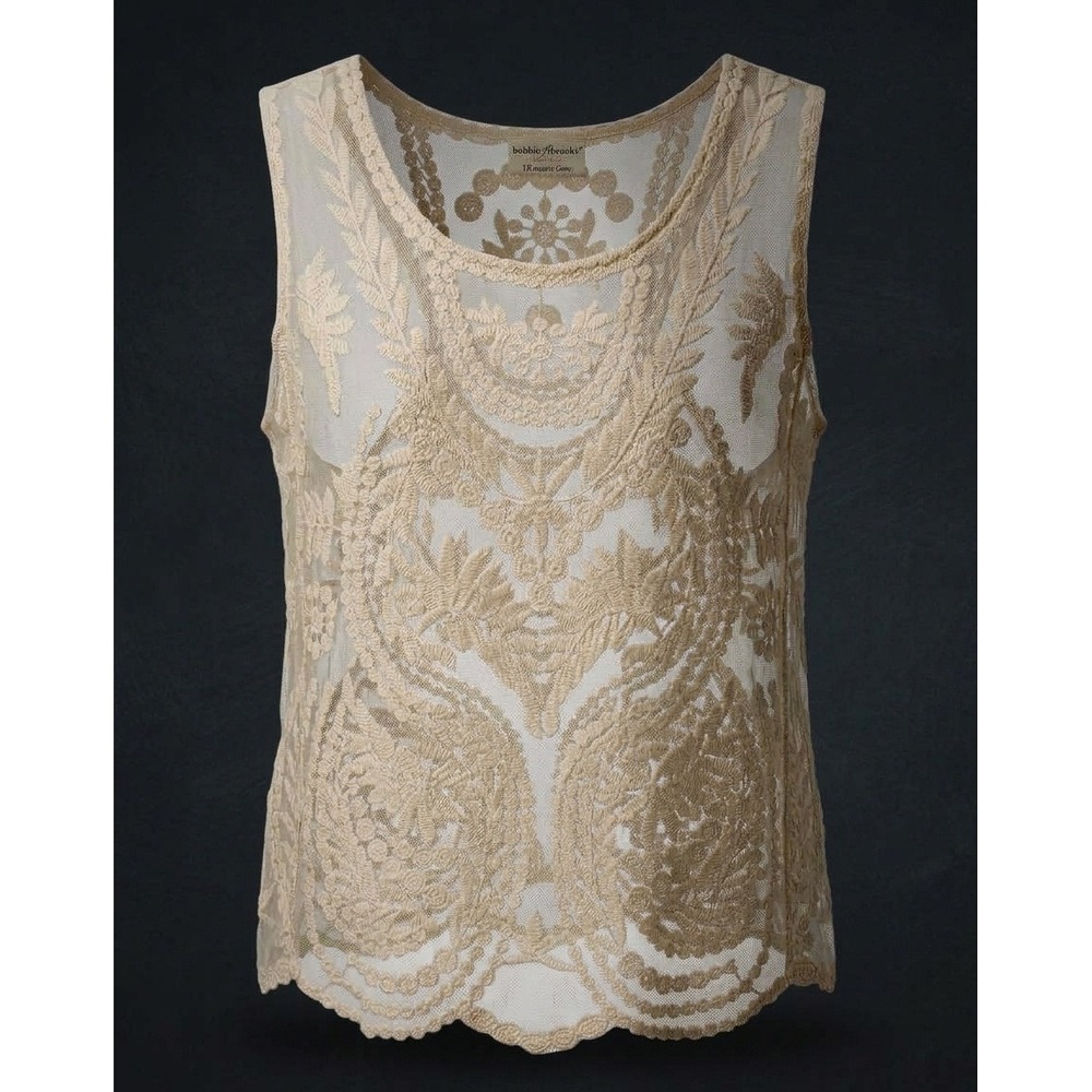 Bobbie Brooks Cream Sheer Lace Embroidered Tank Top Blouse 1X Boho Cottagecore